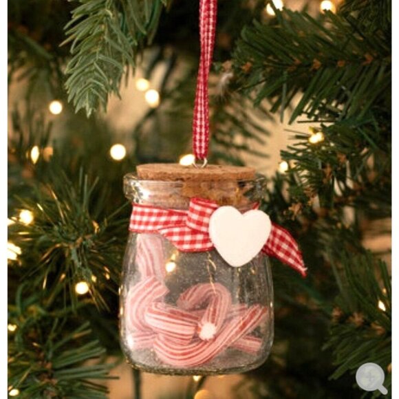 Realistic Candy Cane Jar Ornament Glass Jar 3" Christmas Peppermint Candyland - Picture 1 of 7